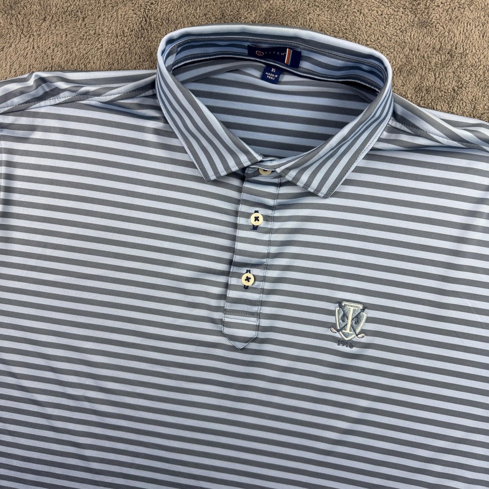 Stitch Golf Polo Shirt Men XL Blue Striped Performance Short Sleeve Country Club